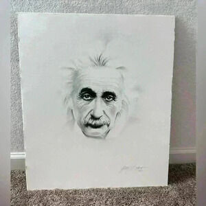 Gary Saderup Albert Einstein Art 24x20 signed stone drawing print 1987